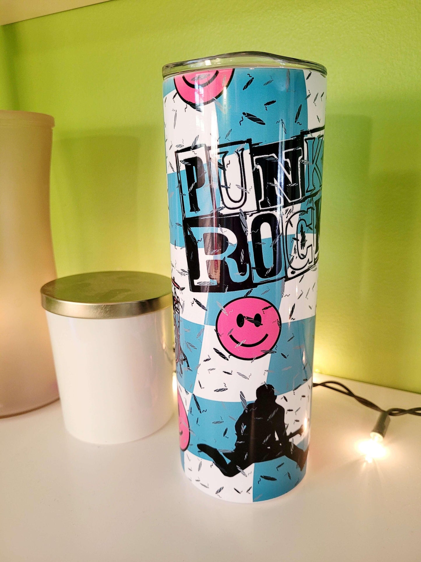 Vaso delgado de 20 oz con diseño de cuadros Punk Rock