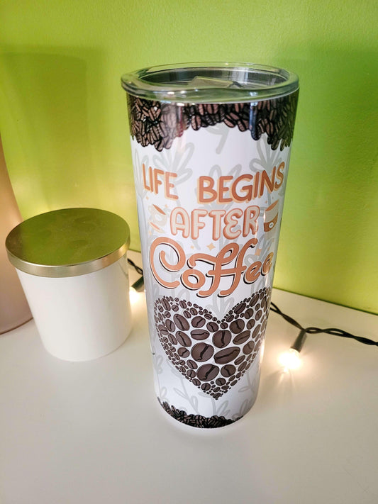 Life begins after Coffee 20 oz Skinny Tumbler