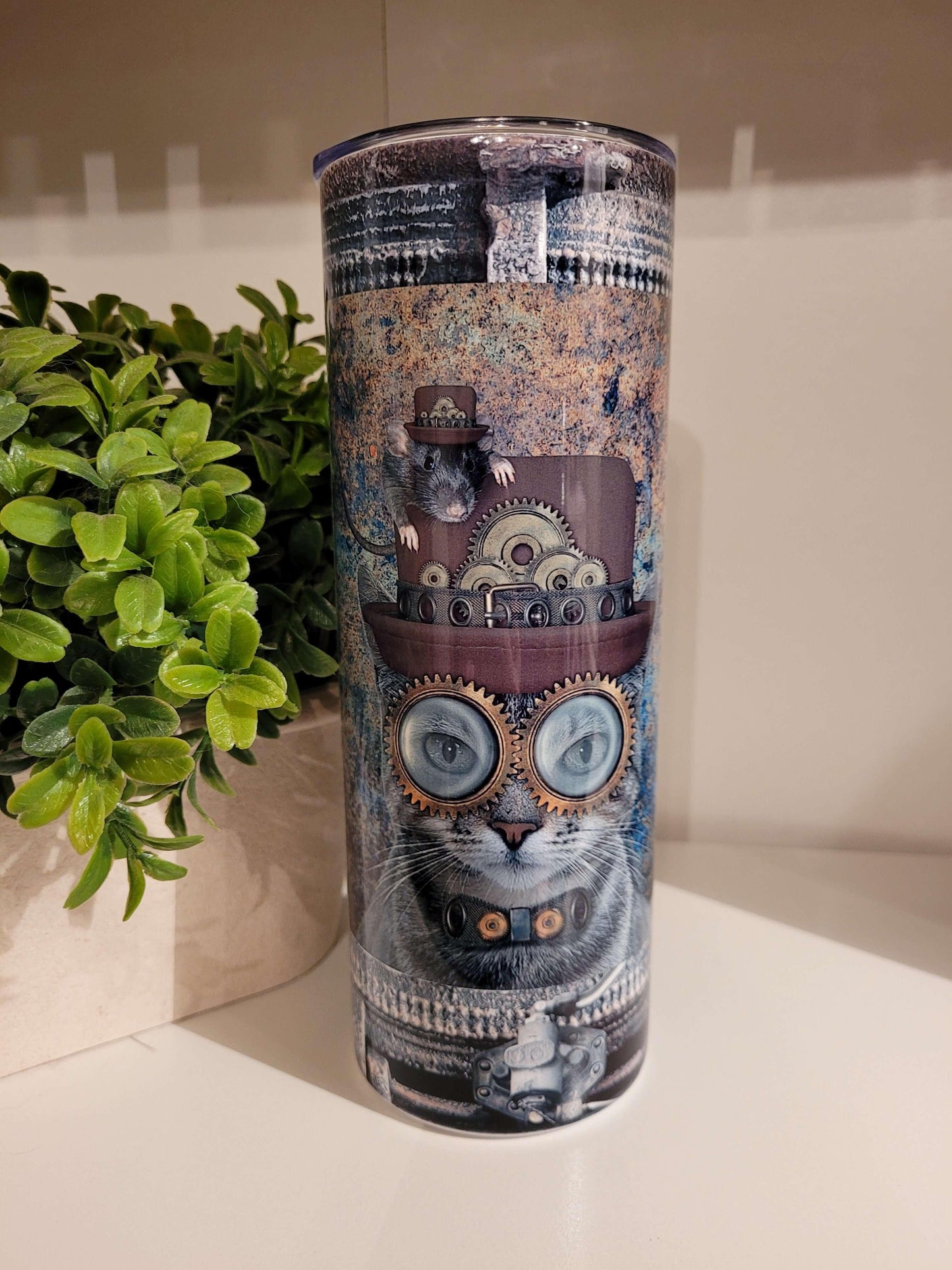 Steampunk Cat Vintage 20 oz Skinny Tumbler