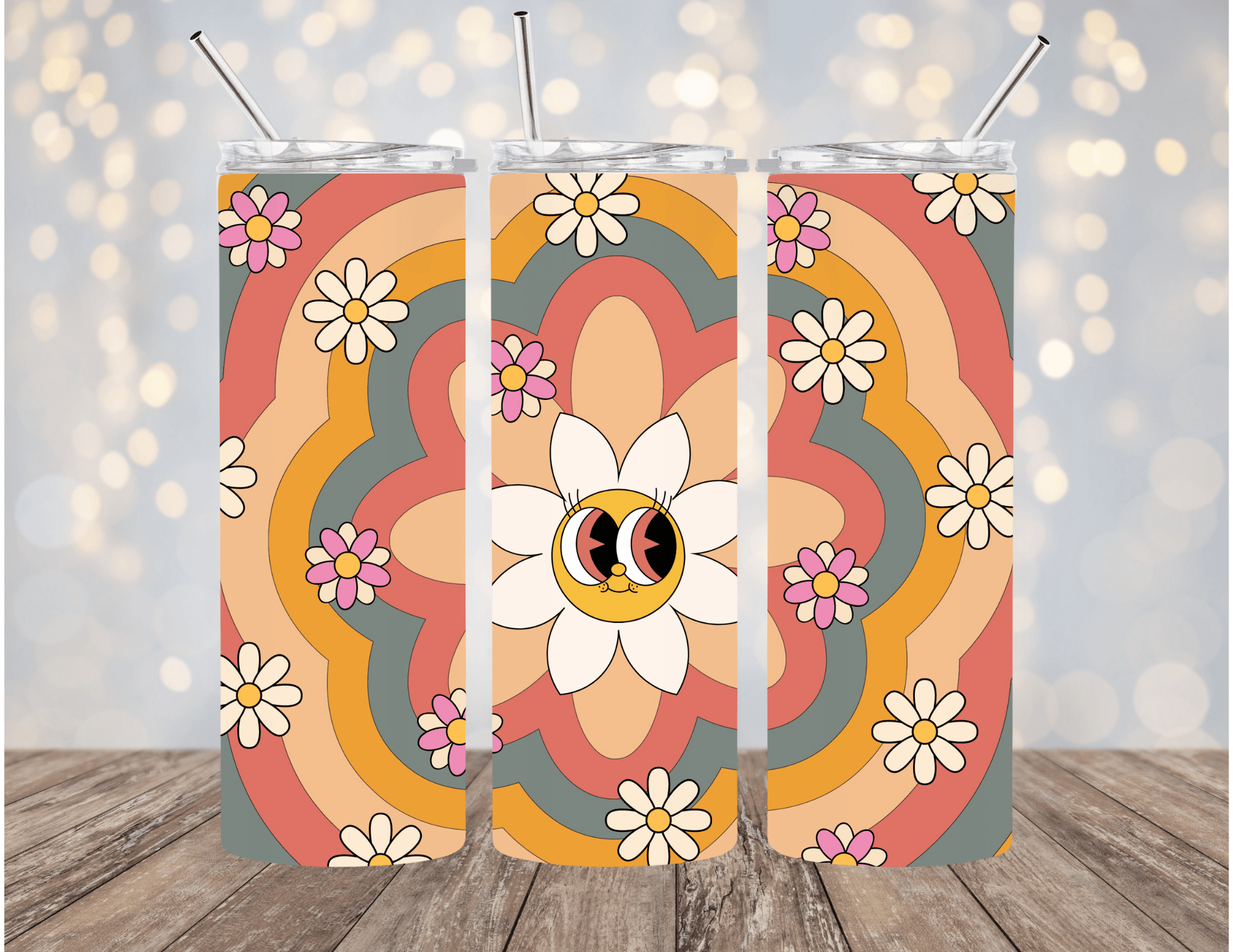 Retro Flower Smiley Face 20 oz Skinny Tumbler